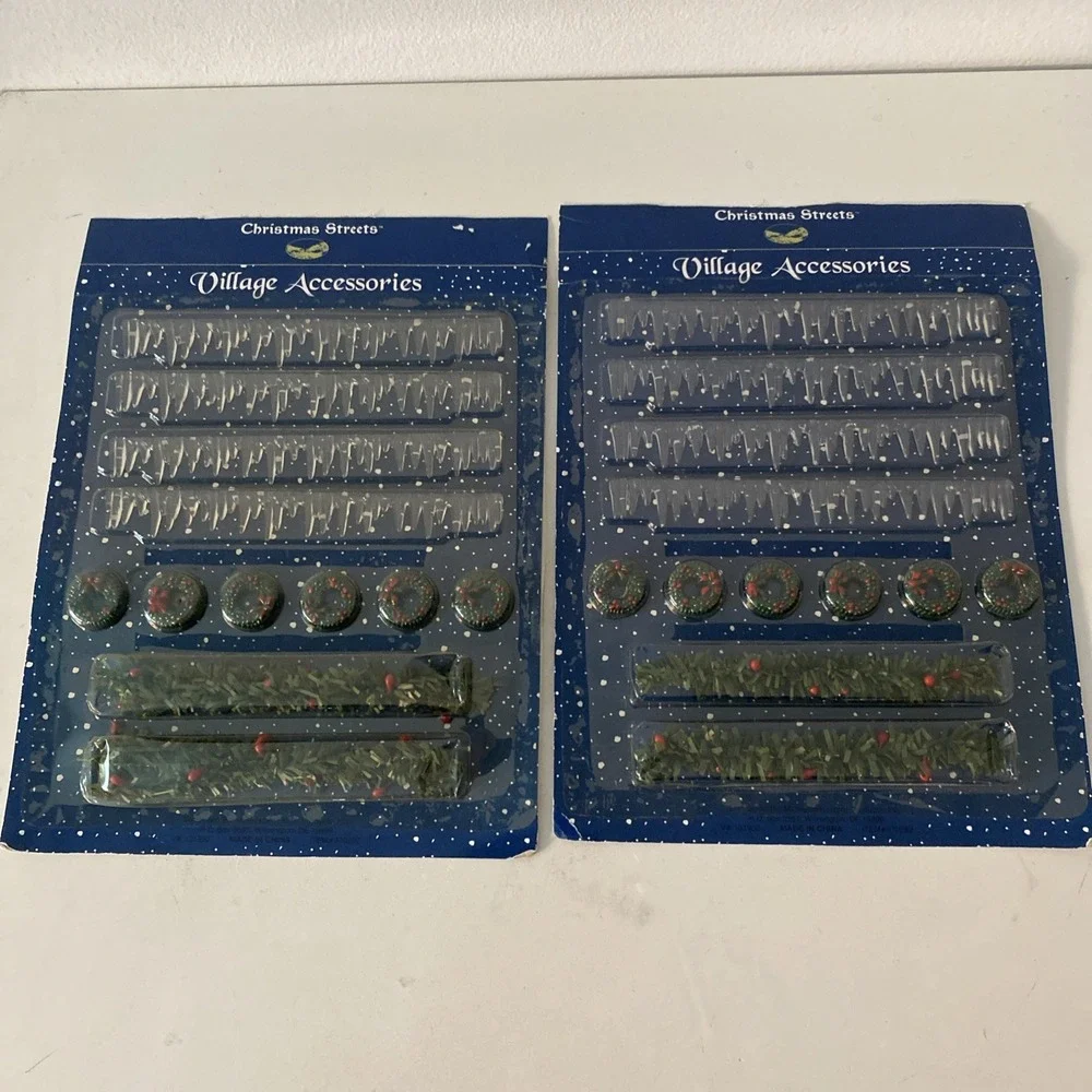 Lot of 2 Christmas Streets Village Accessories - Icicles, Wreaths, Garland - NEW